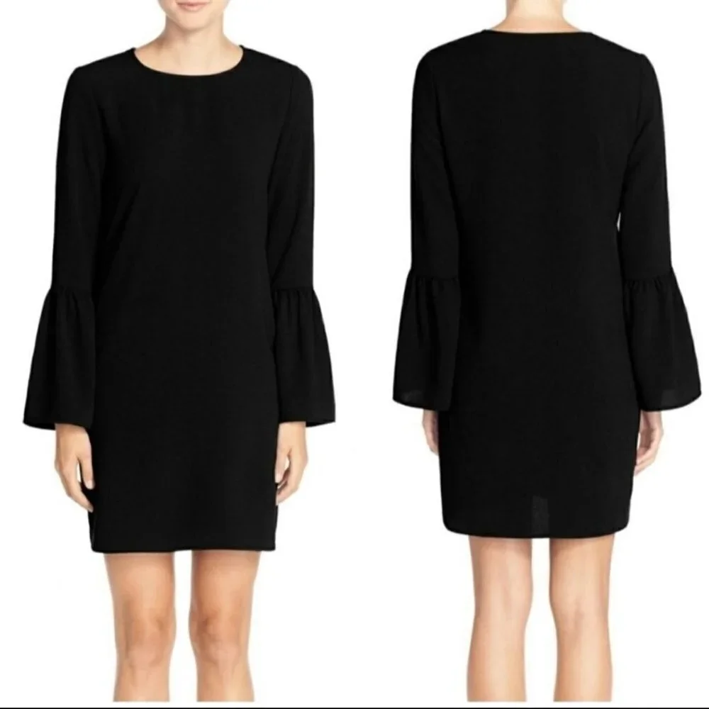 Charles Henry Black Bell Sleeve Crepe Sheath Dress Size S
